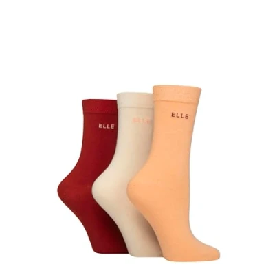 Image of Women&#039;s 3 Pair Elle Plain, Striped and Patterned Cotton Socks with Smooth Toes Plain Wild Poppy 4 8