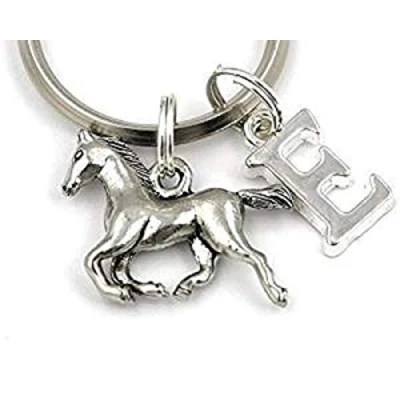 Image of Personalised Horse Key Ring, Personalized Equestrian Keyring, Initial Keychain, Animal Pony Donkey Stallion Bag Charm