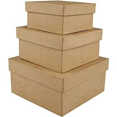 Image of Creativ 10+12 5+15 cm Papier Mache Square Boxes 3 Assorted