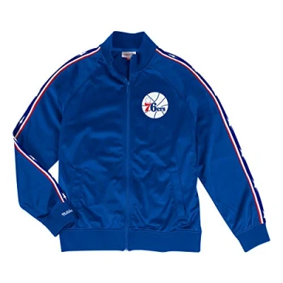 Image of Mitchell &amp; Ness Philadelphia 76ers Mens Track Jacket Blue Textile Size Large