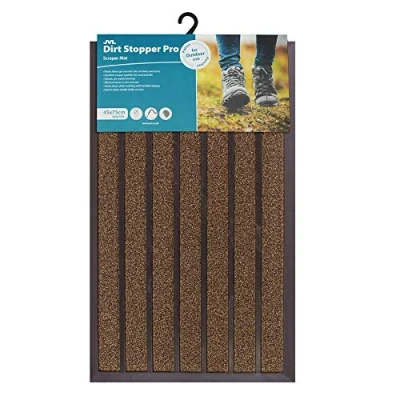Image of JVL Dirt Stopper Pro Rectangular Scraper Entrance Door Mat, Brown, 45 x 75 cm