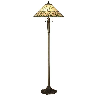 Image of Jamelia 2 Light Floor Lamp Tiffany Glass, Dark Bronze Paint with Highlights, E27