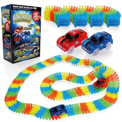 Image of Create A Track Car Set Race Toy With 220 Pieces &amp; 2 Light Up Cars Glow Tracks Racing For Boys or Girls