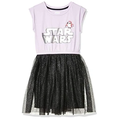 Image of Amazon Essentials Disney Marvel Star Wars Girls&#039; Knit Short Sleeved Tutu Dresses Discontinued Colours, Black Purple Logo, 10 Years