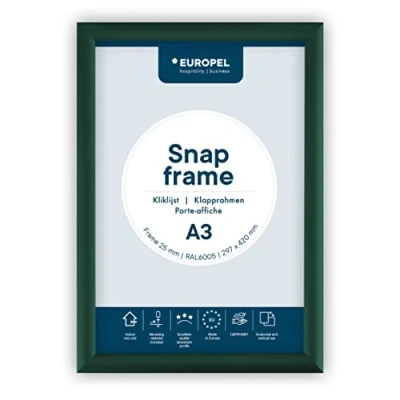 Image of EUROPEL lightweight Snap frame A3, Profile 25x11 mm, Color graphite grey, Anodized aluminum, anti reflective protector, External dimensions 328x451 Grey polystyrene back
