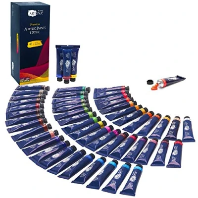 Image of Artina Acrylic Paint 48x22ml Crylic Professional Water Based Colour for Painting Highly Pigmented, Luminous &amp; Quick Drying Paints Waterproof High Coverage