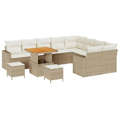 Image of vidaXL 12 Piece Garden Sofa Set with Cushions Beige Poly Rattan Acacia