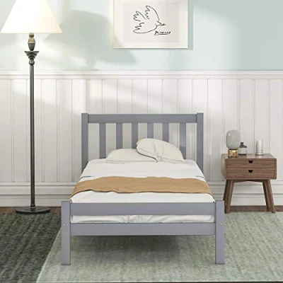 Image of ModernLuxe Single Bed, Wooden Frame kids bed 3ft Solid Frame, frames for adults, Kids, Teenagers (Gray, 90 x 190 cm)