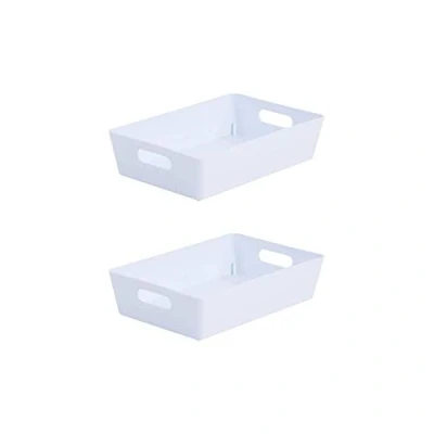Image of Wham Bam 4.01 Ice White Plastic Studio Storage Baskets Office Home &amp; Kitchen Tidy Organiser 25.5 x 17 6cm (2 Baskets)