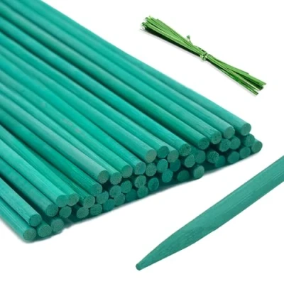 Image of KINGLAKE 50Pcs Green Plant Support Sticks 60cm, Bamboo Stakes Split Canes, Floral Garden Flower for Orchid Pea Vegetables (24 Inch)