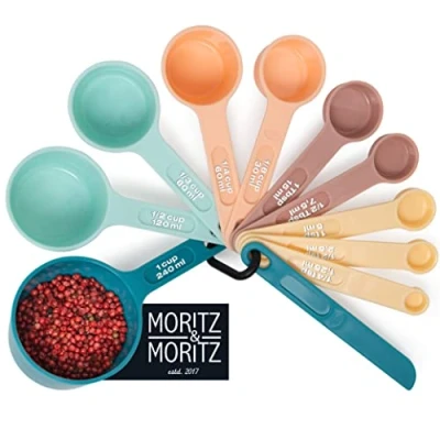 Image of Moritz &amp; 11pcs. Measuring Cups and Spoons Set Stackable 1.25 240ml 4 Colours 10 Measurements Level Measures