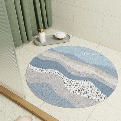 Image of Round Shower Mat 60cm Loofah Bath for Bathroom Inside Shower, Non Slip Anti Mould PVC Bathtub with Drain, Quick Drying Wet Area