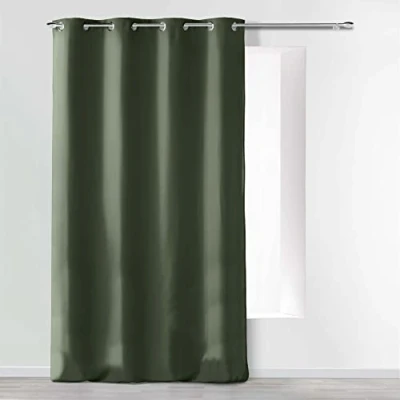 Image of Douceur d&#039;Intérieur Plain Microfibre Eyelet Curtain 140 x 280 cm Khaki