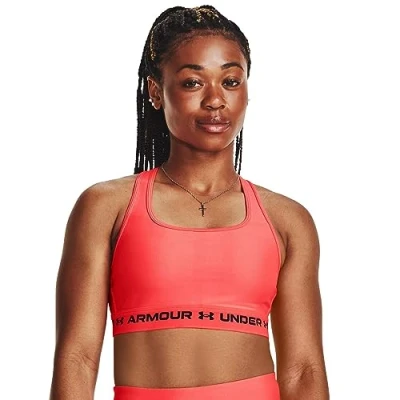 Image of Under Armour Womens Medium Support Crossback Sports Bra Top Beta/Black S