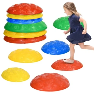 Image of ZONEKIZ Stepping Stones Kids, 6PCs Balance River with Non Slip Mats, Indoor Outdoor Sensory Toys, Obstacle Course for Ages 3 8 Years, Stackable Multicoloured
