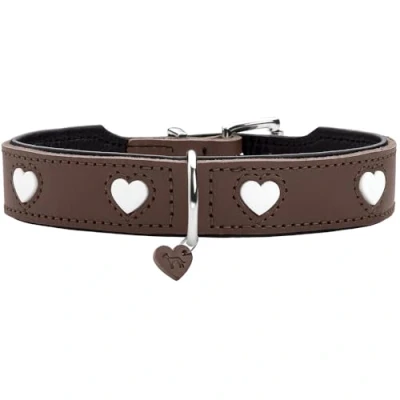 Image of HUNTER Love Dog Collar, Colour: Brown/Black, Soft, Robust Cowhide Leather, Individually Sewn in Hearts, Handmade, High, Particularly Made Germany, Size 42