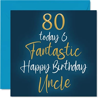Image of Fantastic 80th Birthday Cards for Uncle 80 Today &amp; Happy Card from Niece Nephew, Gifts, 145mm x Greeting Gift