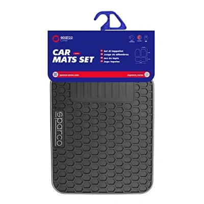 Image of Sparco Universal Floor Mats, Set of 3 with Rear Bridge, Black/Grey, SPF500GR