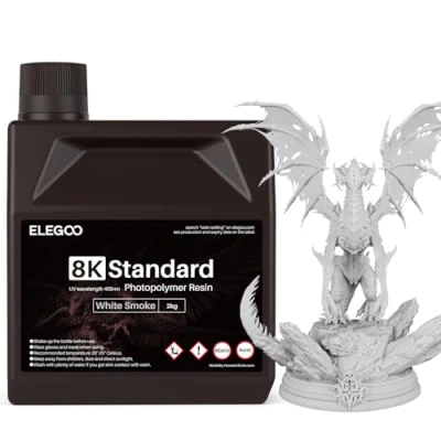 Image of ELEGOO 8K 3D Printer Resin, Standard Photopolymer Resin 405nm UV Curing Best for 8K/9K/12K/14K/16K White Smoke 2000g