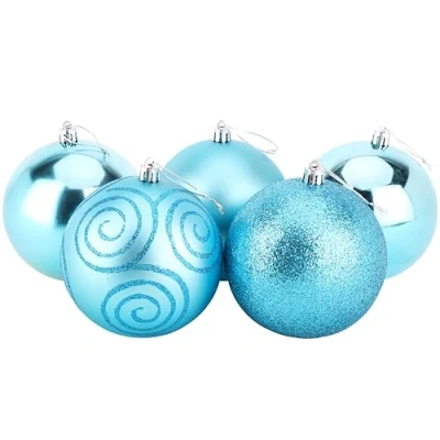 Image of Christmas Concepts® Pack of 5 100mm Large Baubles Shiny, Matte &amp; Glitter Design Decorations (Turquoise)