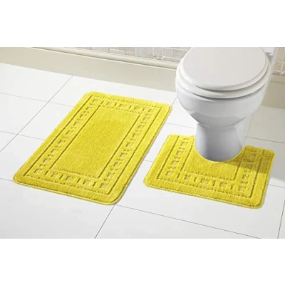 Image of Olivia Rocco Miami 2 Piece Bath Mat &amp; Pedestal Set, Non Slip Bathroom Set (Ochre)