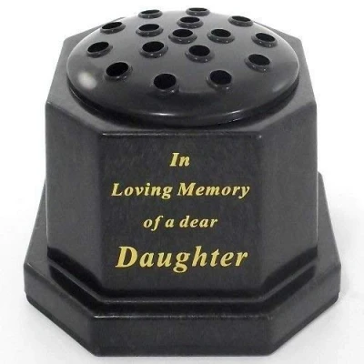 Image of Black topped In loving memory of a dear Daughter memorial pot/grave vase