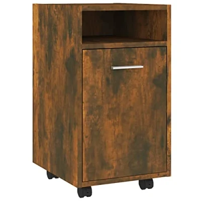 Image of vidaXL Side Cabinet with Wheels Smoked Oak Engineered Wood, Mobile Organiser for Living Room/Bedroom/Office, Lockable Casters, Versatile Storage
