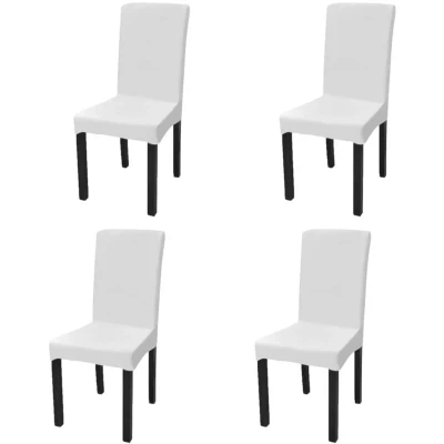 Image of vidaXL Chair Covers 4pcs Set Stretchable, Wrinkle resistant, White Fabric featuring 10% Spandex Perfect for Home, Hotels, Restaurants and Parties Washable Reusable