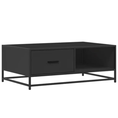 Image of vidaXL Coffee Table Black Engineered Wood &amp; Metal 90x57x35 cm Rectangular, Modern Living Room Furniture with Storage Stable, Durable Frame