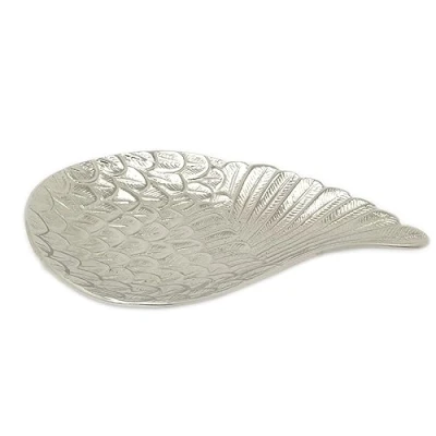 Image of Carousel Home Silver Aluminium Angel Wing Decorative Dish Metal Trinket Tray Jewellery Display Plate Feather Vanity Medium