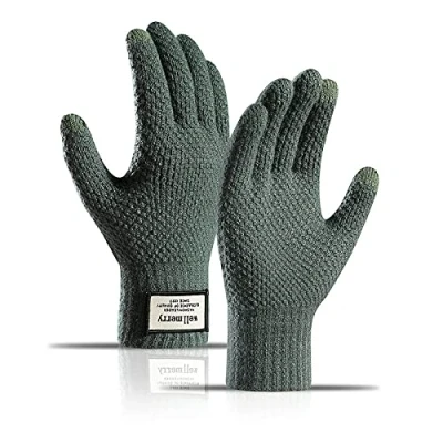 Image of BSLVWG Winter Touch Screen Gloves Men Anti Slip Thermal Knit Mens Thickened Elastic Windproof Cuff Warm Fluff Lining for Driving Running Sport Typing (Green)