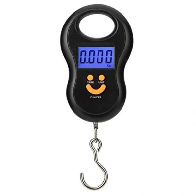 Image of Meichoon Portable Hanging Luggage Scale/Suitcase Scale Steelyard 110lb /50kg Backlit LCD Display with Fishing Hook for Home Travel Outdoor C41 Black
