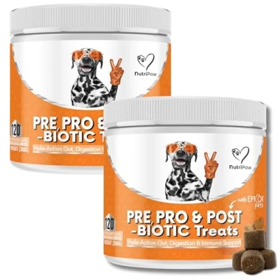 Image of NutriPaw Pre &amp; Probiotic Treats For Dogs Gut Digestive Health, Sensitive Tums, Anal Glands Bum Scooting, Loose Stools, Waxy, Smelly Itchy Ears, Enzymes Twin Value Pack