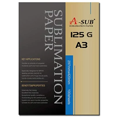 Image of A SUB Sublimation Paper 125gsm, A3, 420x297mm, 100 Sheets, Compatible with Epson, Sawgrass, Ricoh, Brother Printer