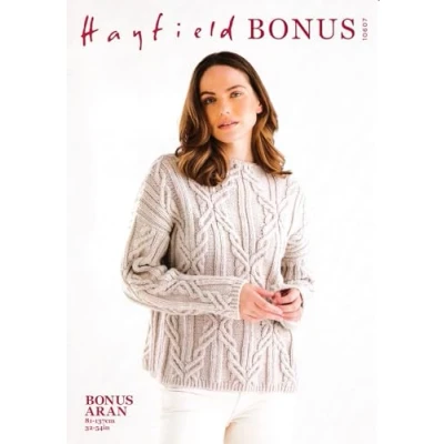 Image of Hayfield Bonus Aran Knitting Pattern 10607 Sweater
