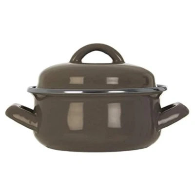 Image of Premier Housewares 0104597 Mini Casserole Dish with Lid, Wide Handles, Enamel, grey