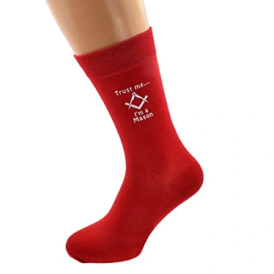 Image of GTR Prestige Giftware Trust Me I&#039;m a Mason No G Design Vinyl Print Mens Red Socks Adult Size UK 6 12 X6N790