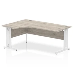 Image of Impulse 1600mm Left Crescent Desk Grey Oak Top White Cable Managed Leg
