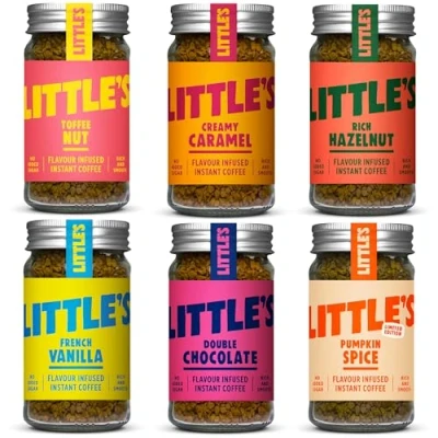 Image of Little&#039;s Flavoured Instant Coffee Bundle, 6 Pack (50g x 6) Flavours: Vanilla, Caramel, Rich Hazelnut, Toffee Nut, Double Chocolate, Pumpkin Spice Vegan Friendly, Low Calories, No Added Sugar