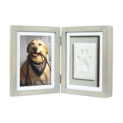 Image of Pearhead Pet Paw Print Photo Frame with Clay Imprint Kit Wooden Frame, DIY No Mess Pawprint Keepsake, Perfect for Cats &amp; Dogs, Ideal Memorial and Home Decor Gift, Distressed Gray