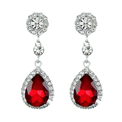 Image of Gemini_mall® CZ Crystal Water Drop Dangle Pierced Earrings Clear Silver Tone