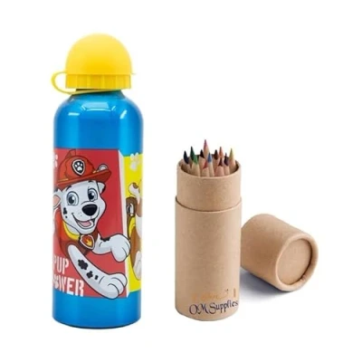 Image of OM SUPPLIES Paw Patrol Characters Aluminium Sports Bottle 530ml Holiday, Back to School Water Drinking Kids Lunch Children Includes Half Size 12pcs (Paw Patrol)