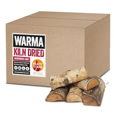 Image of 1 x Warma 23L Log Box Silver Birch Hardwood Kiln Dried Firewood Logs Wood Burners Stoves Open Fire Pits Camp Fires &amp; Chimeneas Hand Packed Recycled Packaging Under 20% Moisture