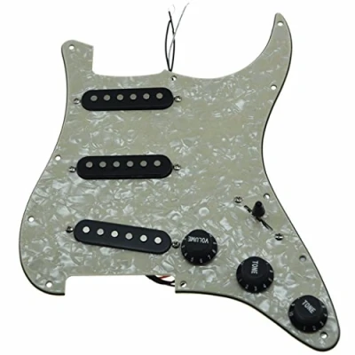 Image of Dopro Custom Loaded Strat SSS Pickguard Prewired ST With Ceramic Pickups for USA/Mexican Fender Aged Pearl Black Covers and Knobs