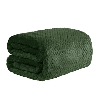 Image of Dreamscene Luxury Waffle Popcorn Mink Soft Warm Throw Over Sofa Bed Blanket 150 x 200cm Forest Green
