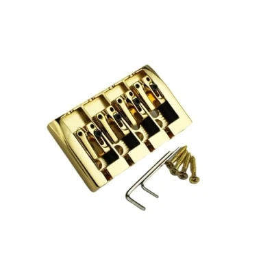 Image of Guyker Bass Guitar Bridge, 4 String Fixed Bridges Space 19mm Replacement for Jazz or Precision Instruments (GB404, Gold)