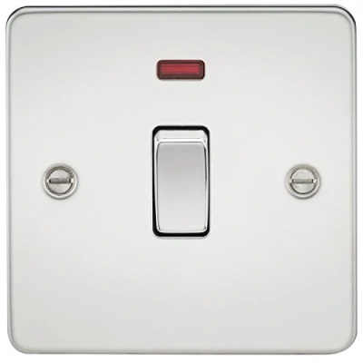 Image of KnightsBridge Flat Plate 20A 1G DP switch with neon polished chrome