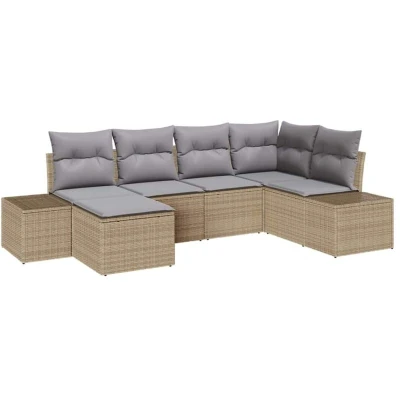 Image of vidaXL 6 Piece Garden Sofa Set with Cushions Beige Poly Rattan