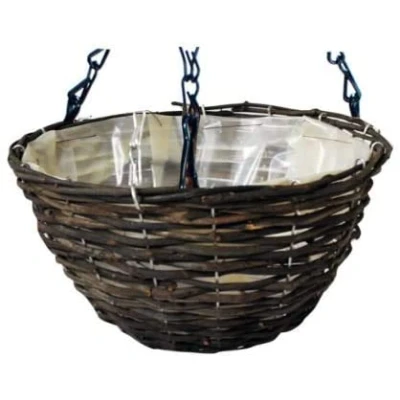 Image of Foglish 2 x 16&quot; Rattan Hanging Basket With Liner &amp; Chain Wicker Planter 40cm