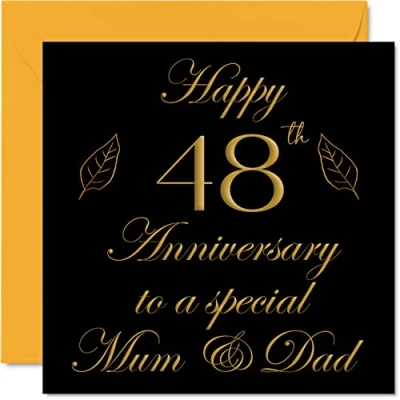 Image of Special 48th Anniversary Card for Dad Mum Parents &amp; Happy 48 Wedding Cards from Son Daughter Family, 145mm x Greeting Forty Eighth Anniversaries